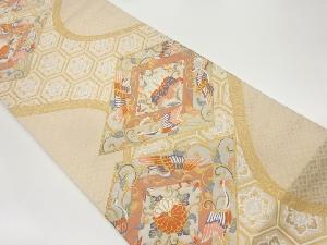 菱に鳥・桐・菊模様織出し袋帯